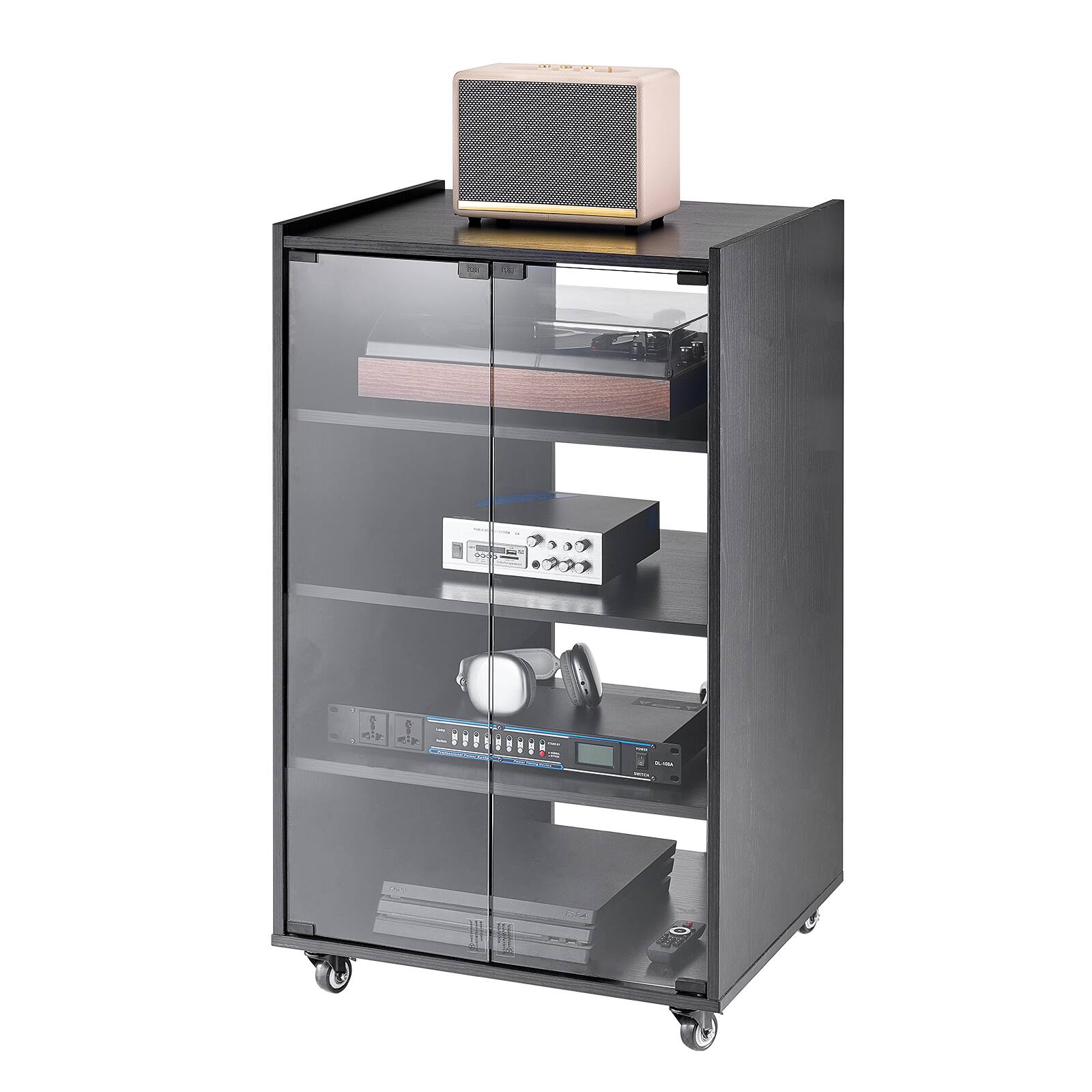 Front. VEVOR - 5-Tier AV Media Stand with Wheels, Wooden Audio-Video Media Stand for DVD Players/Cable Boxes/Games Consoles - Black Oak.