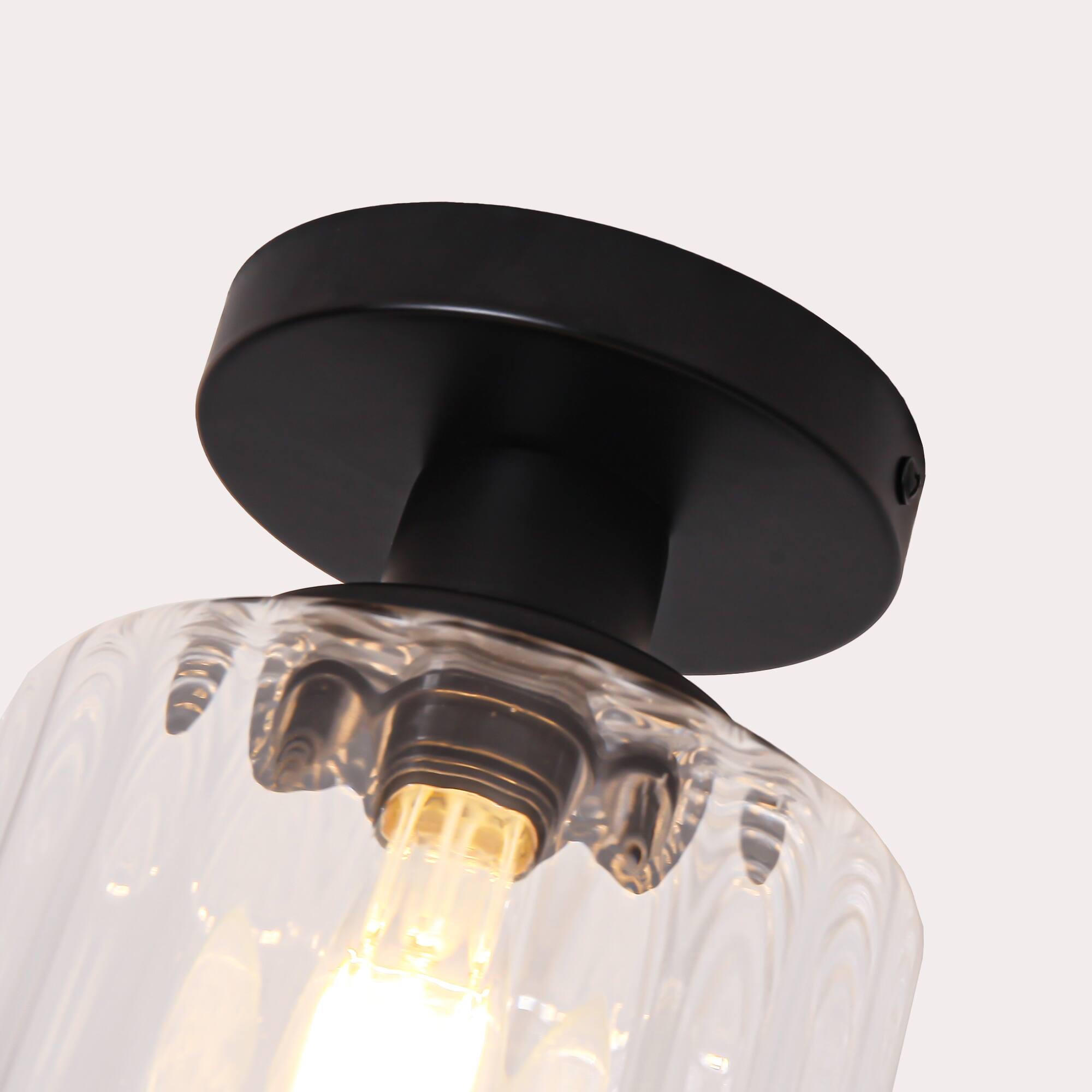 Alt View 3. Parrot Uncle - 6" Wide Modern Ripple Glass Semi Flush Mount Ceiling Light for Hallway - Black.