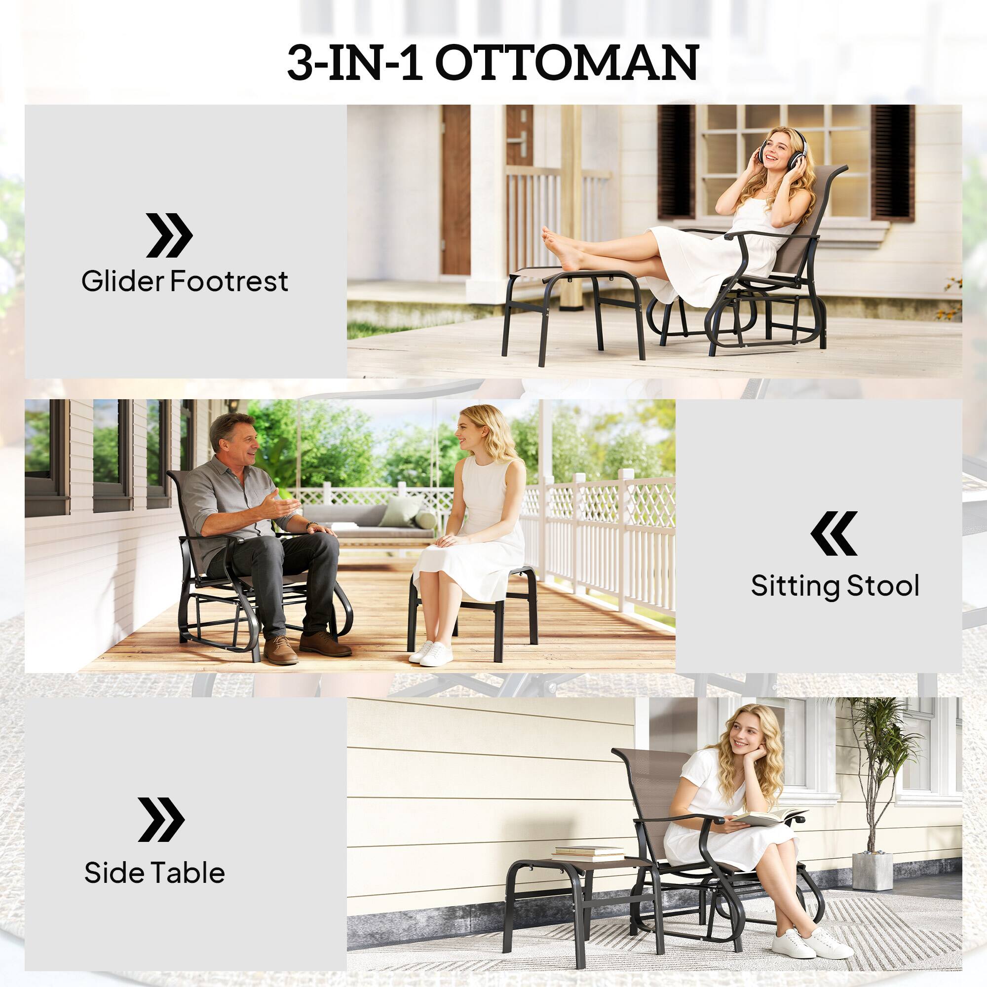 3-IN-1 OTTOMAN

- Glider Footrest
- Sitting Stool
- Side Table