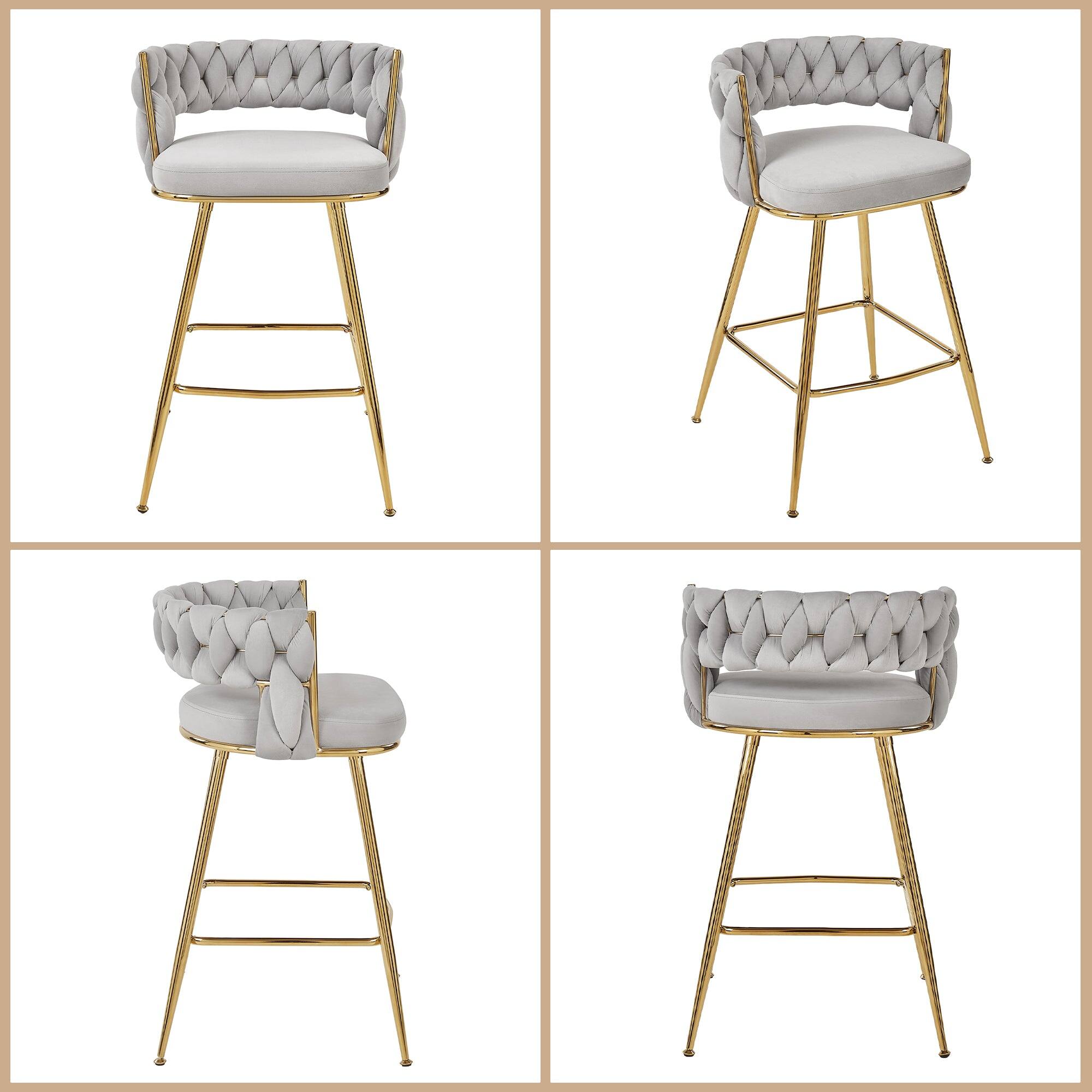 Alt View 1. Vecelo - Set of 2 PU Leather Bar Stool with Electroplated Metal Frame – 34-Inch Tall Bar Chair with Footrest - Grey.
