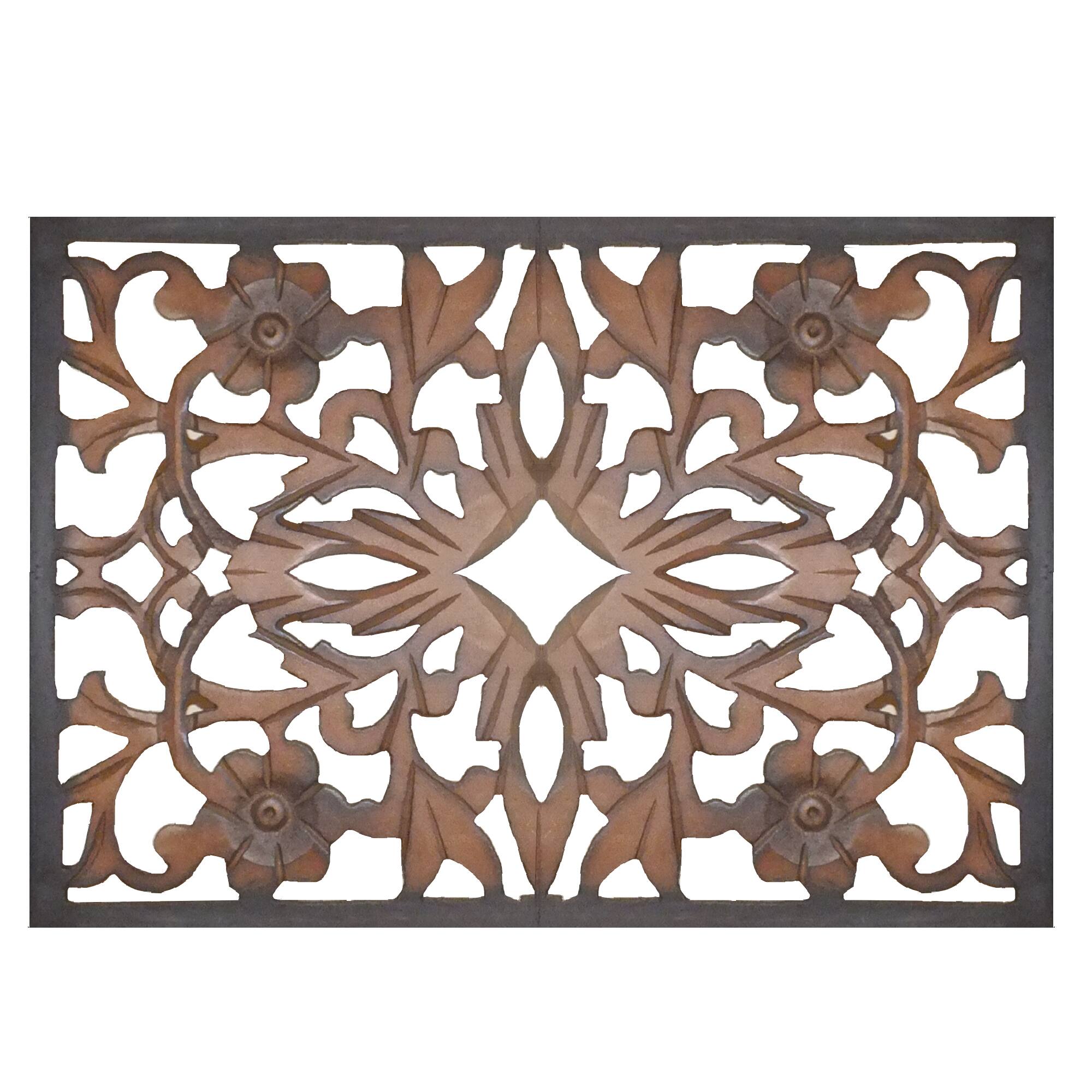 Alt View 2. Manhattan Lane - Rectangular Wall Panel with Intricate Floral Carvings - Black.