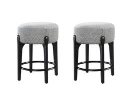 LuXeo - Ellie 24 in. Black Backless Wood Counter Stool with Gray Boucle Fabric Seat (Set of 2) - Black/Gray