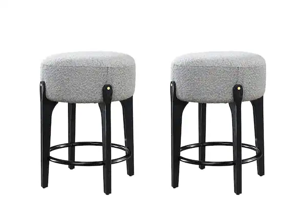 Front. LuXeo - Ellie 24 in. Black Backless Wood Counter Stool with Gray Boucle Fabric Seat (Set of 2) - Black/Gray.