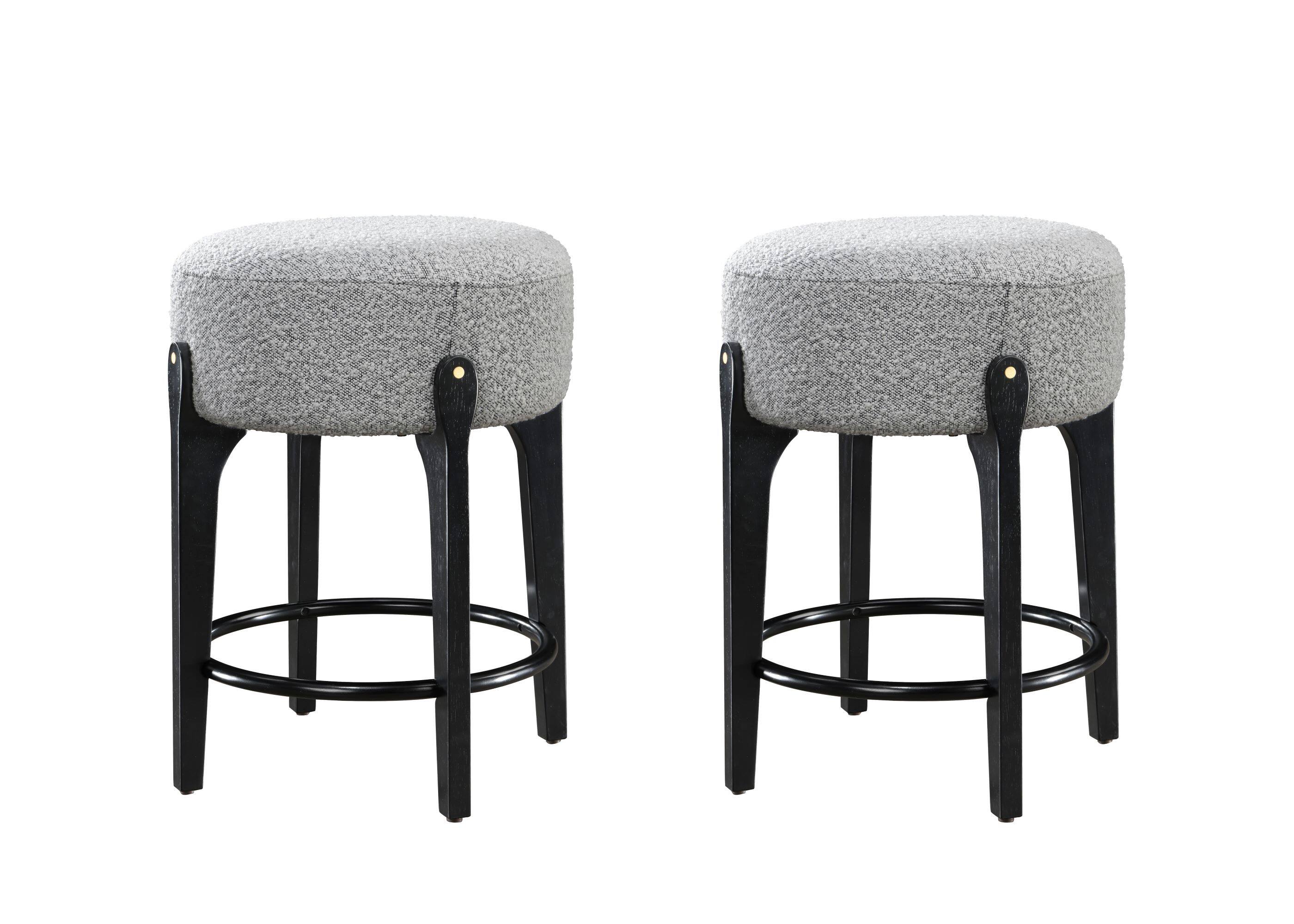 Front. LuXeo - Ellie 24 in. Black Backless Wood Counter Stool with Gray Boucle Fabric Seat (Set of 2) - Black/Gray.