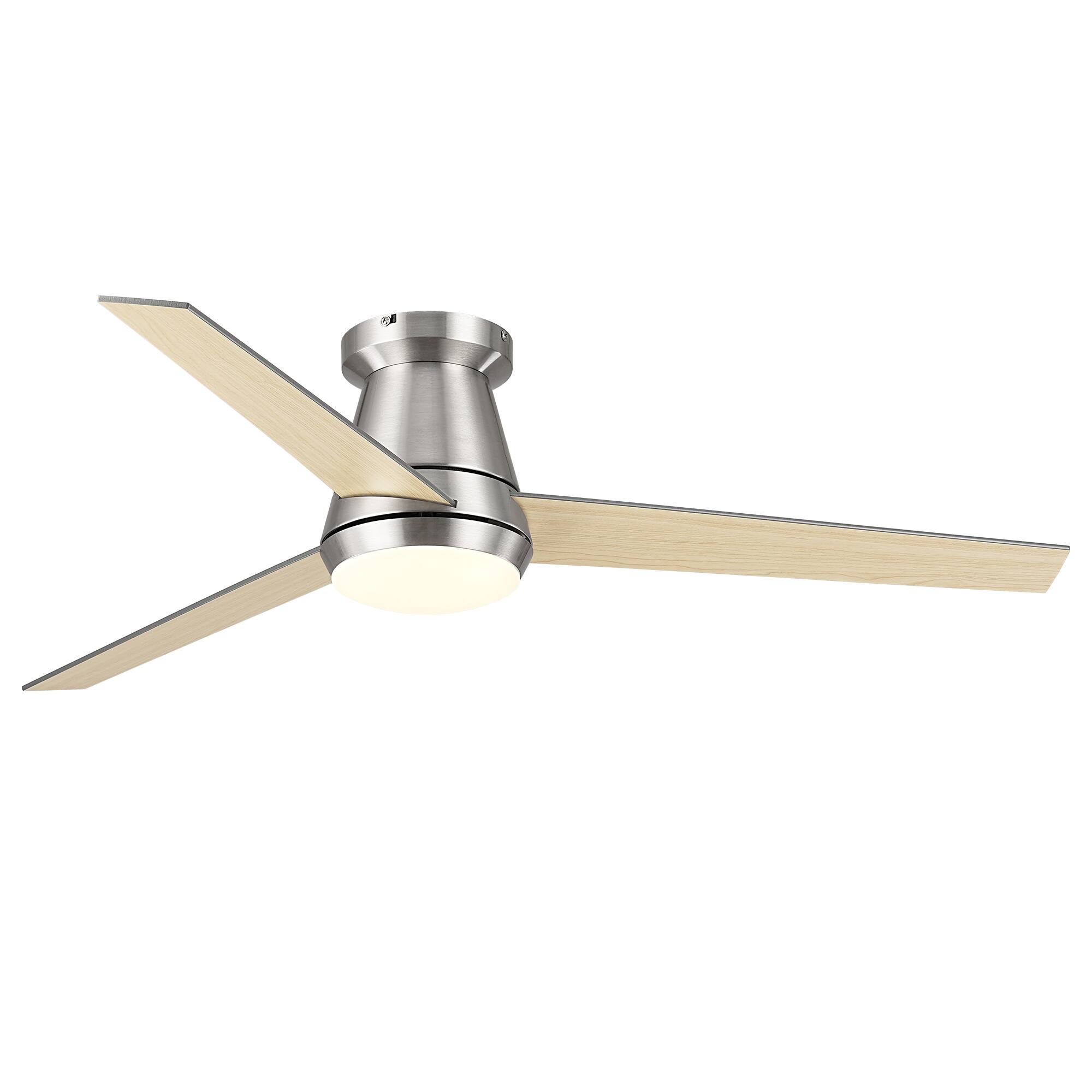 Alt View 8. Vaczon - 52" Modern Reversible Blades Smart Flush Mount Ceiling Fan with App Control and Dimmable LED Light - Satin Nickle.