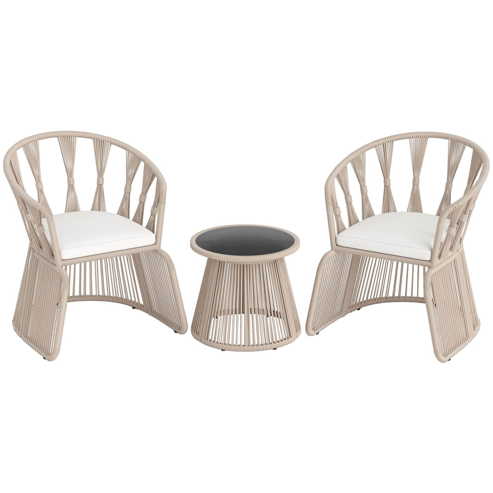 Alt View 9. Costway - Costway 3 PCS Patio Leisure Chair Set Rope-Woven Armchairs & Table Set with  Cushions - Off-White.