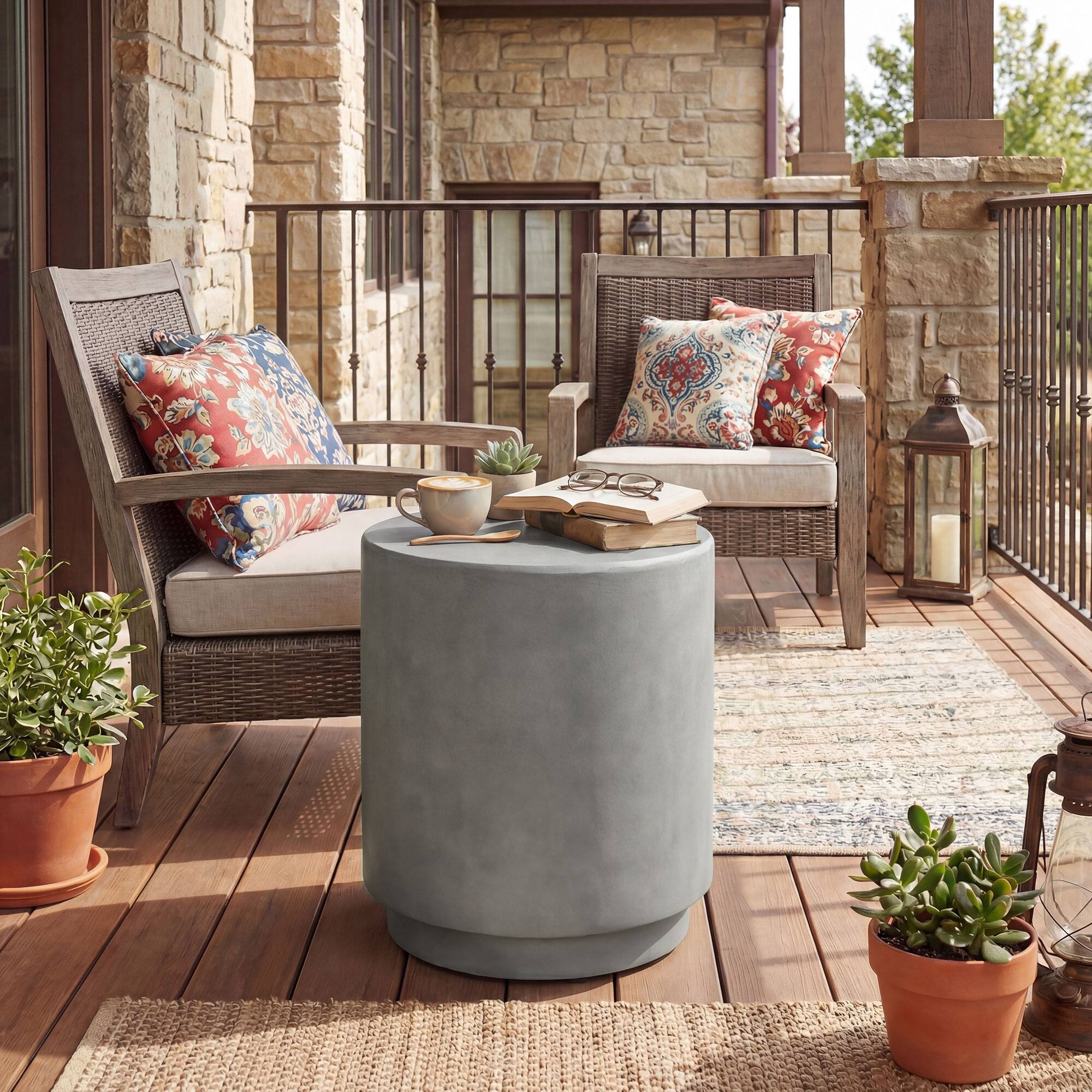 Alt View 1. Homcom - Accent Table with Concrete Finish Round Side Table - Gray.