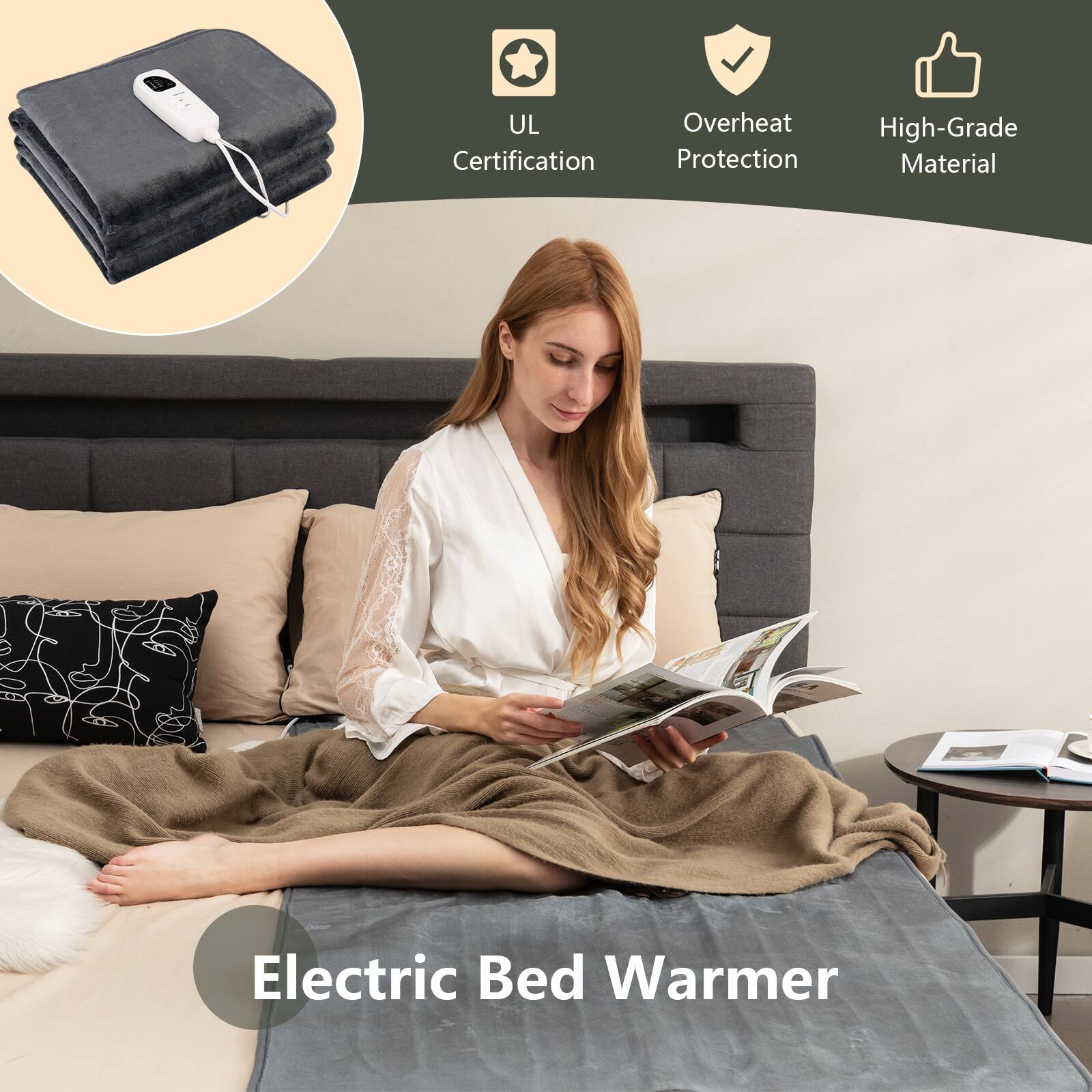 UL Certification, Overheat Protection, High-Grade Material, Electric Bed Warmer
