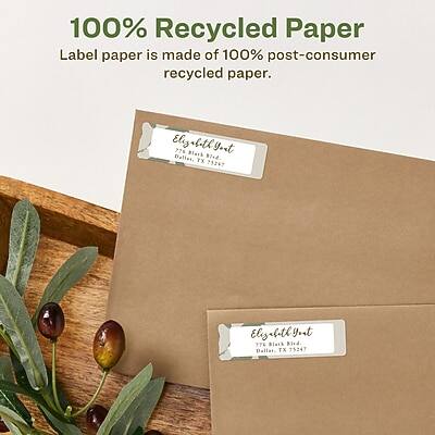 100% Recycled Paper  
Label paper is made of 100% post-consumer recycled paper.

Elizbeth Yort  
Elizbeth Yort  
776 Black Dalles, TX 75247  
Elizbeth Yort  
Elizbeth Yort  
776 Black Bird, Dalles, TX 75247