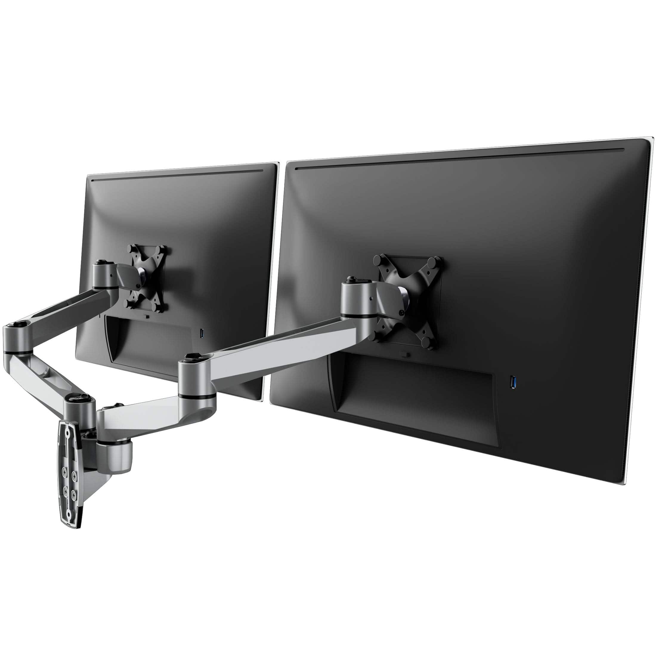 Mount-It! - CLiX Series Full Motion Dual Monitor Wall Mount for 13"-34" Screens, Swivel & Tilt - Silver