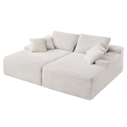 Front. VEVOR - 82.7-Inch Oversized Double Chaise Lounge, Corduroy Fabric Sectional Sofa, Cozy Deep Seat Loveseat Sofa - Beige.