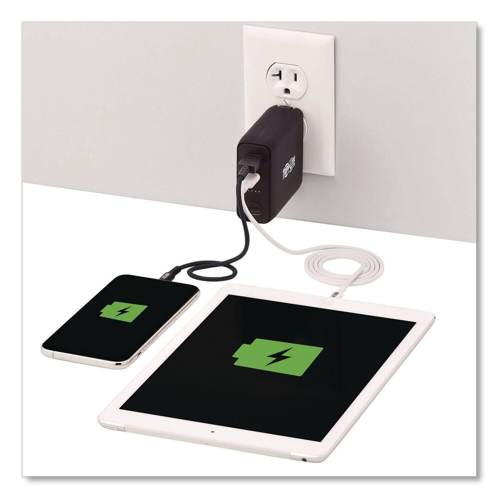 Left. Tripp Lite - Tripp Lite UPBW-05K0-1A1C Portable Mobile Power Bank and USB Battery Wall Charger Combo USB C USB A Black - Black.