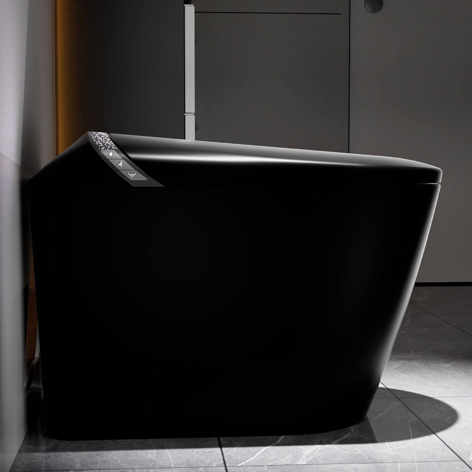 Alt View 5. Ecooso - Smart Toilet with Bidet Built In, Auto Open/Close Seat, Foot Sensor, LED Display,Night Light, Warm Water & Dryer - Matte Black.
