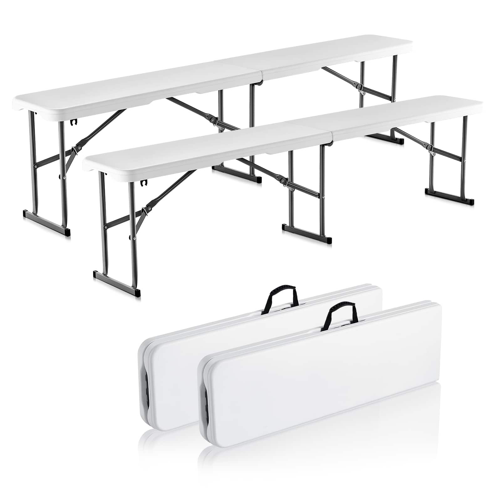 VEVOR - Plastic Folding Bench, 6 ft Portable Bench for Indoor/Outdoor Picnic Party Patio Camping Dining - White