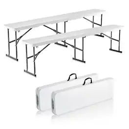 VEVOR - Plastic Folding Bench, 6 ft Portable Bench for Indoor/Outdoor Picnic Party Patio Camping Dining - White