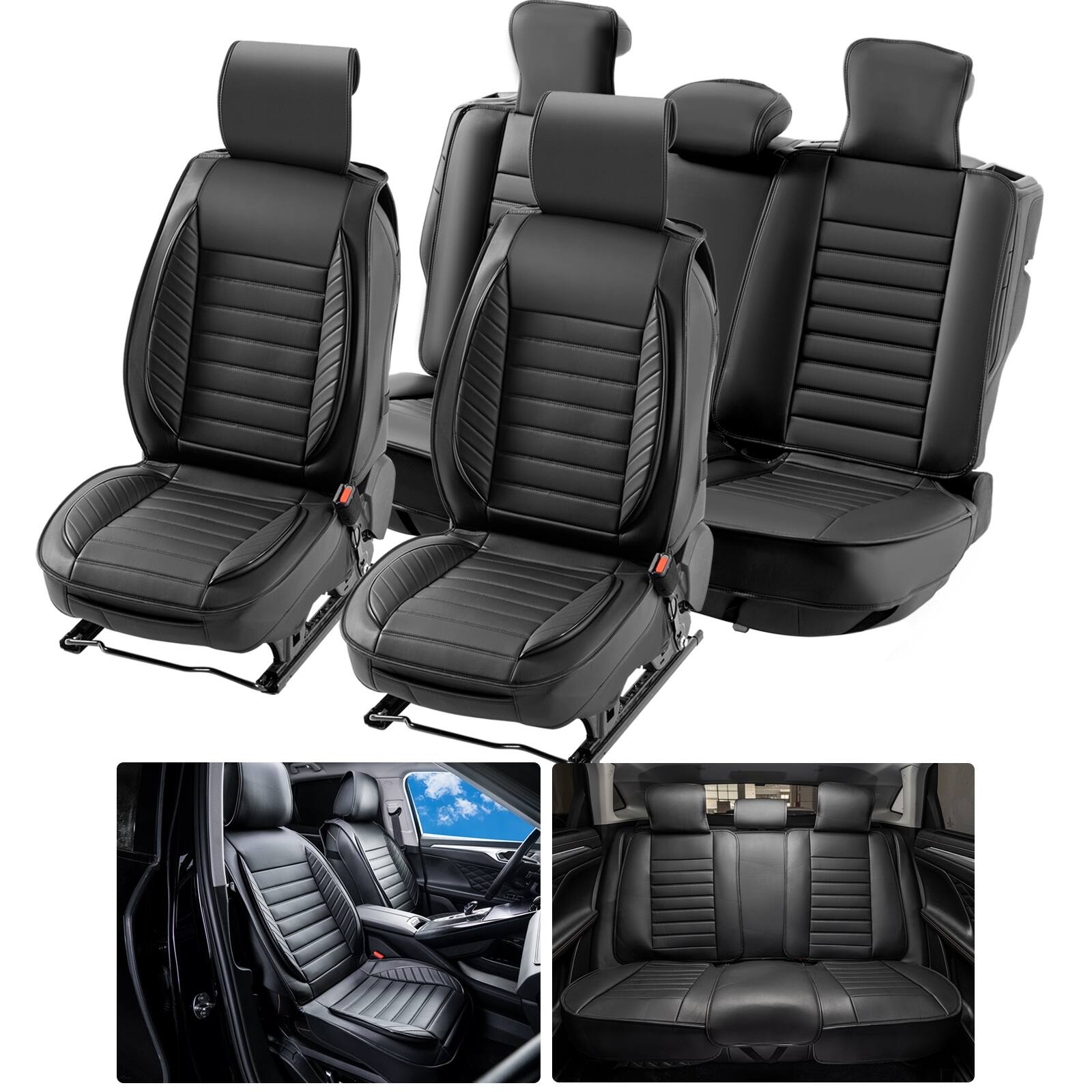 Front. VEVOR - Seat Covers, Universal Car Seat Covers Full Set Seats, Front and Rear Seat, 9pcs Faux Leather Seat Cover, Semi-enclosed - Black.