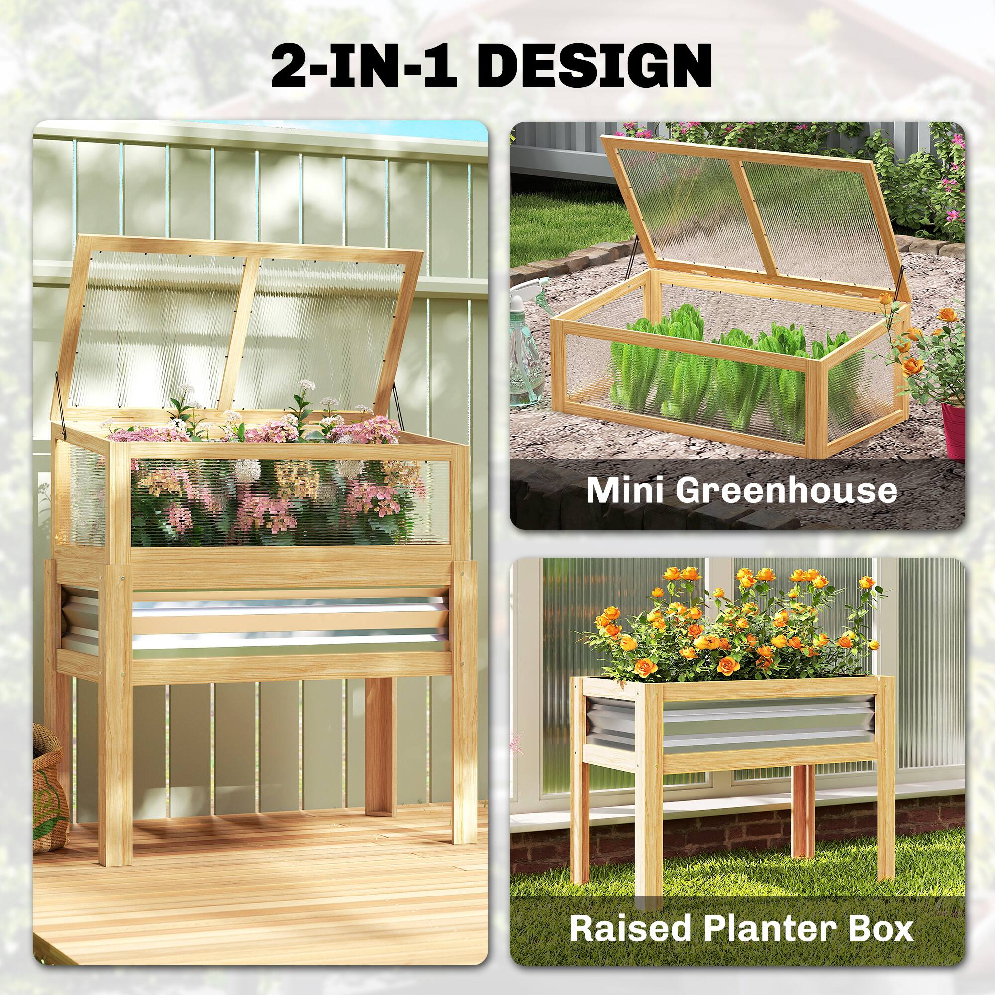 2-IN-1 DESIGN

Mini Greenhouse Raised Planter Box