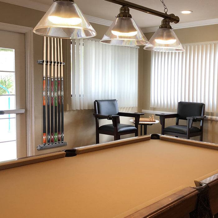 Alt View 2. GSE Games & Sports Expert - 2-Piece Wood 6 Billiard Pool Cue Rack Wall Mounted Holders, Pool Cue Wall Rack Set - Brushed Grey - Brushed Grey.