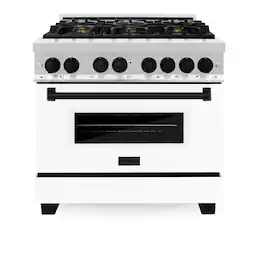 ZLINE - Autograph 36" Legacy Dual Fuel Range w/ 6 Burners & White & Black Accents (RAZ-WM-36-MB) - Stainless Steel/Matte White