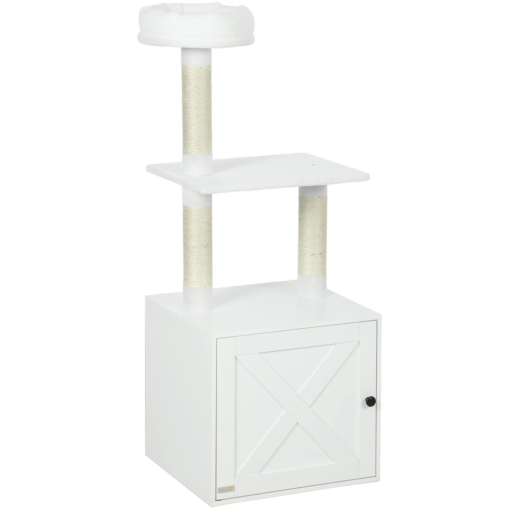 Alt View 1. TinyHomie - White Cat Tree with Litter Box Enclosure - White.