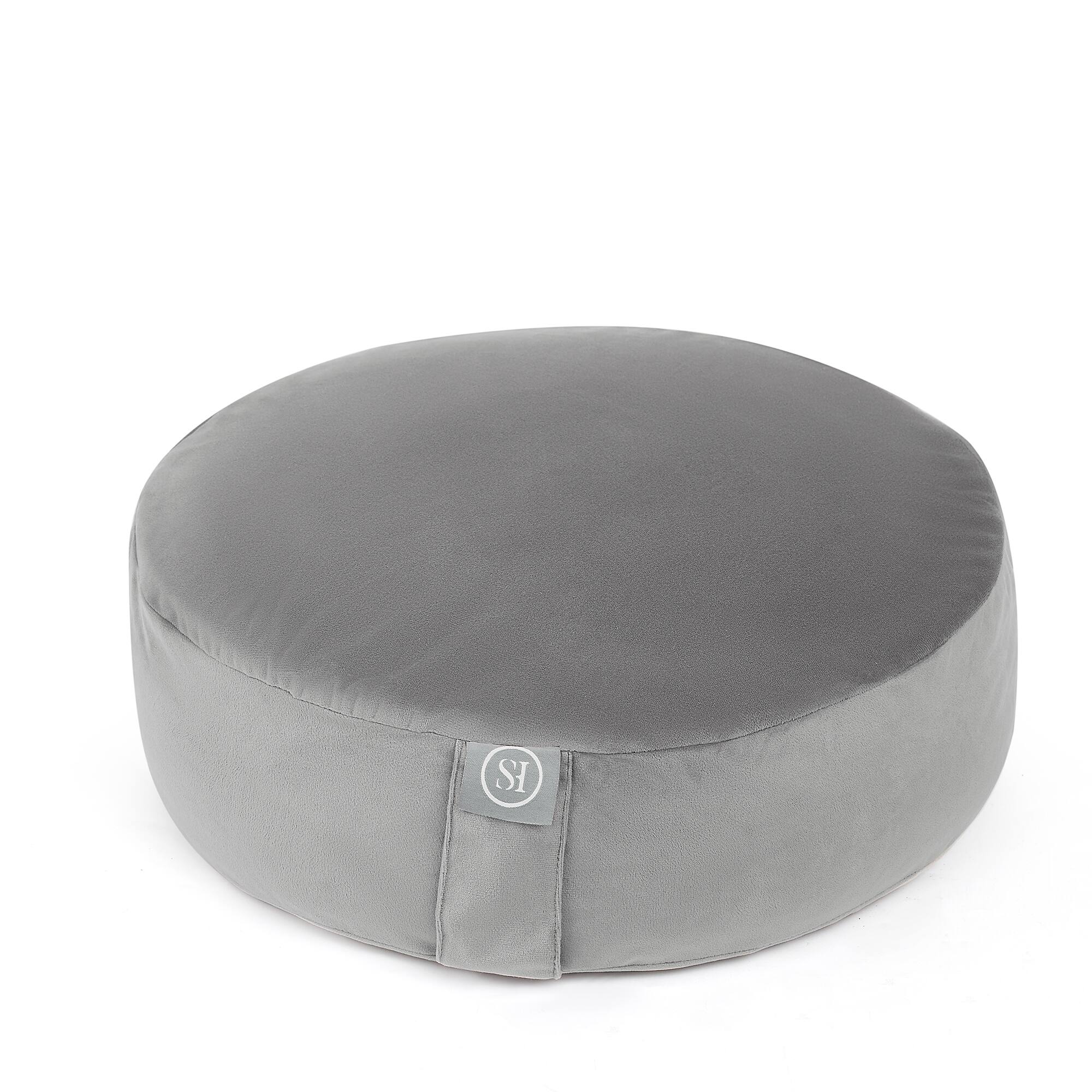 Front. Sweet Home Collection - Meditation Cushion, Round Yoga Pillow with carrying handle - Grey.
