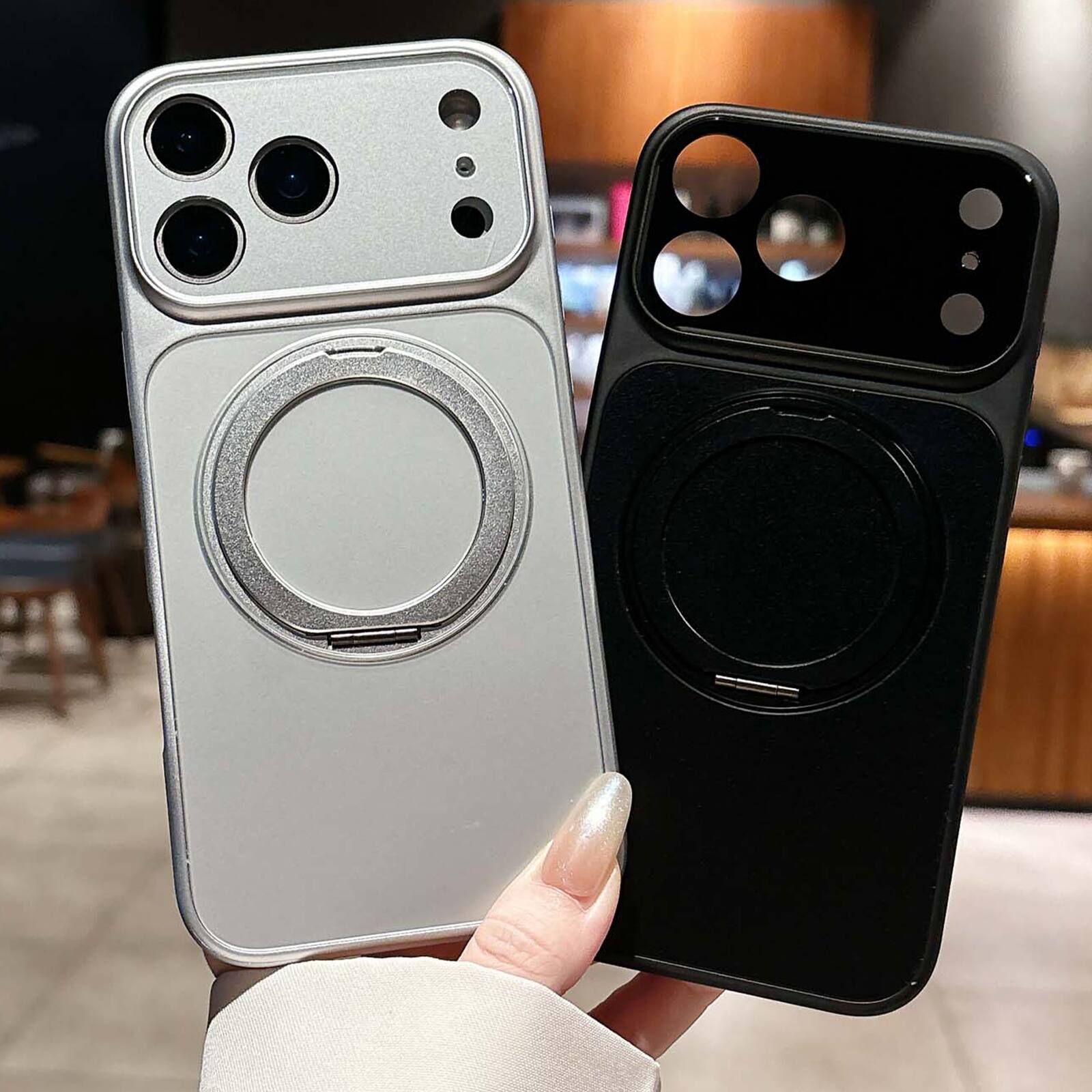 Alt View 1. Dteck - for Apple iPhone 17 Pro Magnetic Kickstand Case,Shockproof PC TPU Wireless Charging Cover with Metal Ring Holder - Orange.