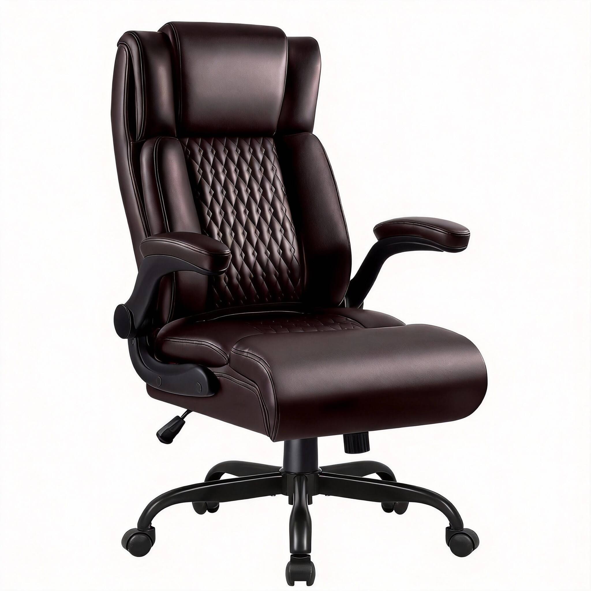 Brown Leather Office Chair High Back Adjustable
