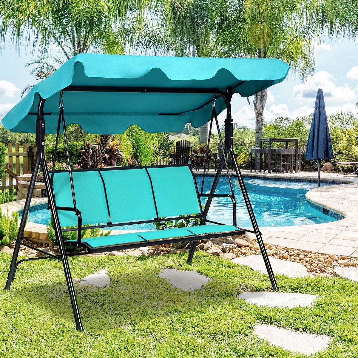 Alt View 9. Gymax - Gymax Outdoor Swing Canopy Patio Swing Chair 3 Person Canopy Hammock Blue - Blue.