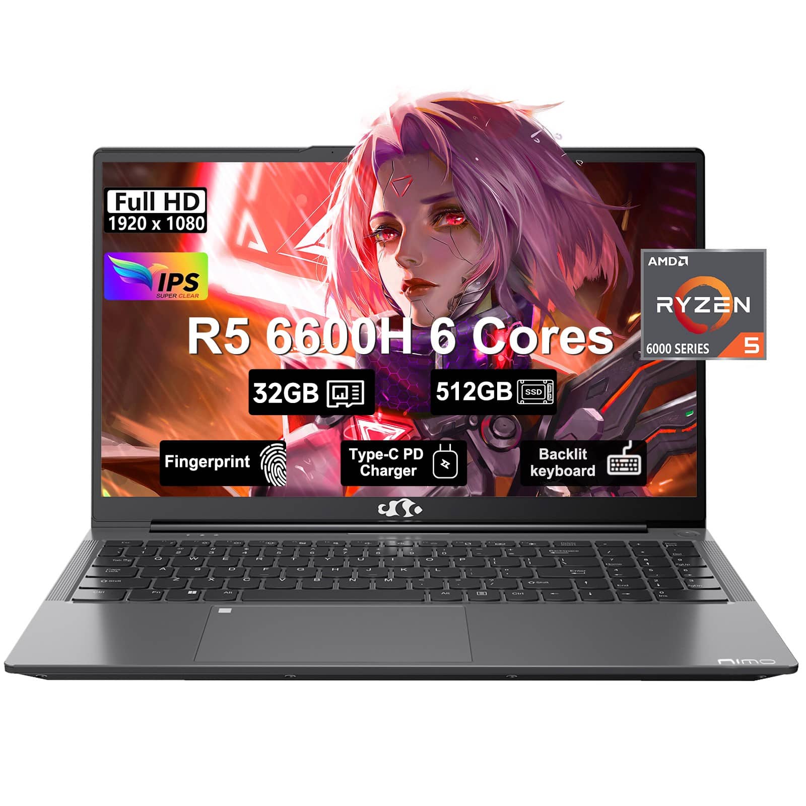 Full HD 1920 x 1080  
IPS SUPER CLEAR  
AMD RYZEN R5 6600H 6 Cores  
32GB RAM  
512GB SSD  
Fingerprint  
Type-C PD Charger  
Backlit Keyboard  
6000 SERIES