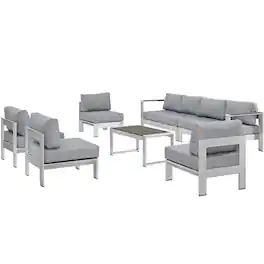 Modway - Shore 7-Piece Outdoor Patio Sectional Sofa Set - Silver Gray