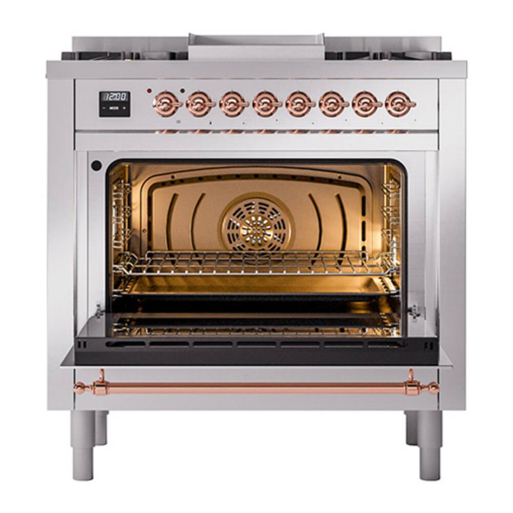 Alt View 1. ILVE - ILVE Nostalgie II 36 inch Dual Fuel Range with 6 Burners + Griddle (Liquid Propane, Stainless Steel, Copper Trim) - Stainless Steel.