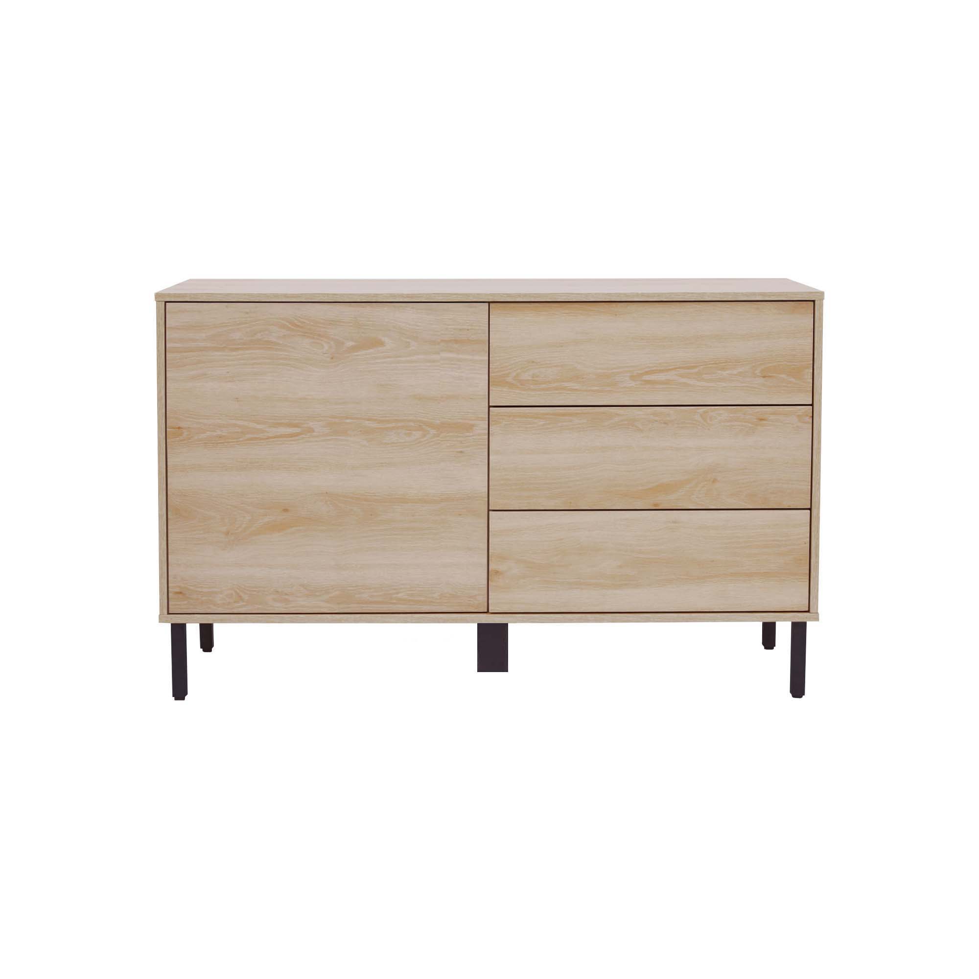 Front. Teamson Home - Cairo Industrial-Chic Mid-Century Modern 1 Door, 2 Shelf, 3 Drawer Storage Sideboard - Brown.