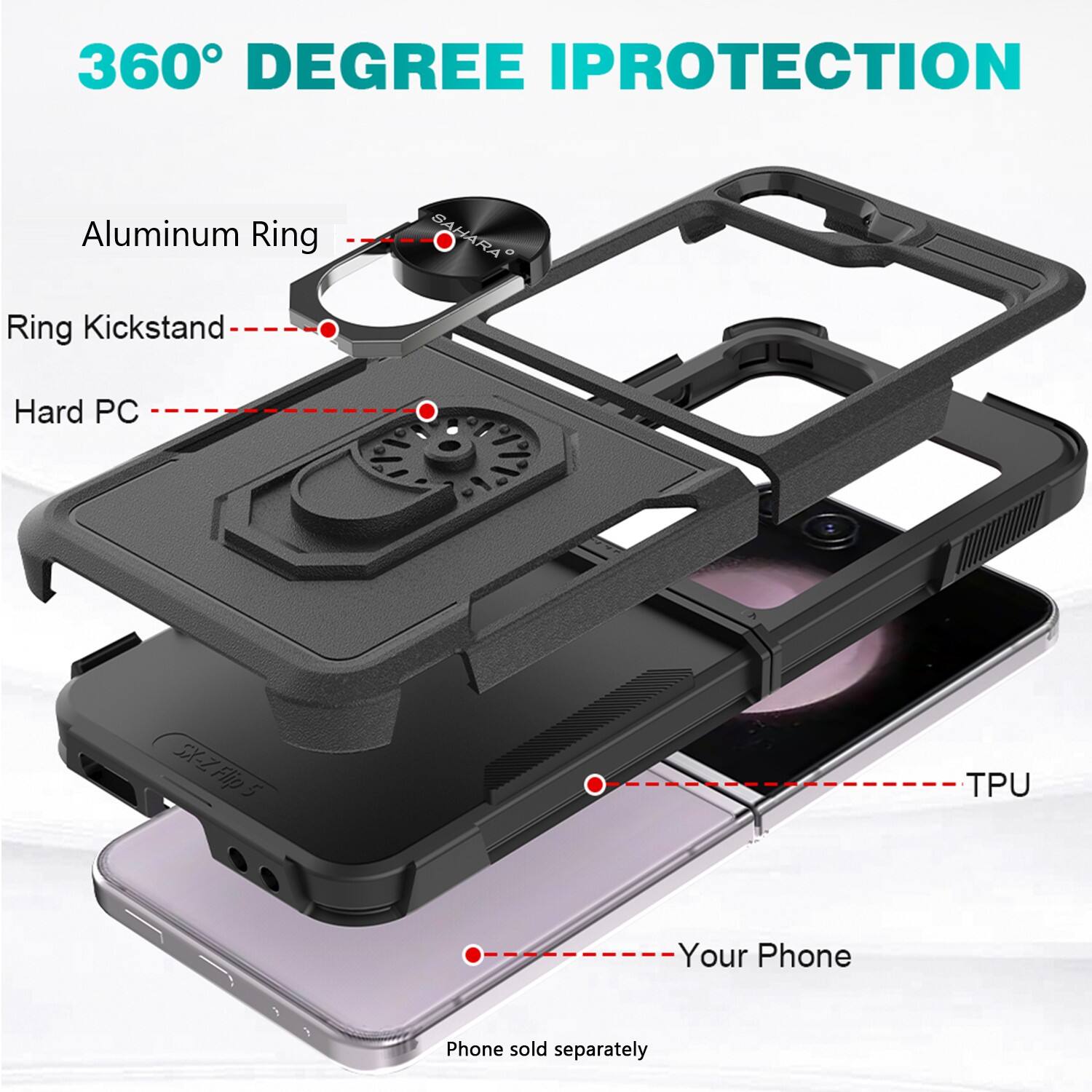 360° Degree IP Protection Aluminum Ring Sahara Ring Kickstand Hard PC EX-Z Flip5 5X-Z 5 TPU Your Phone Phone sold separately