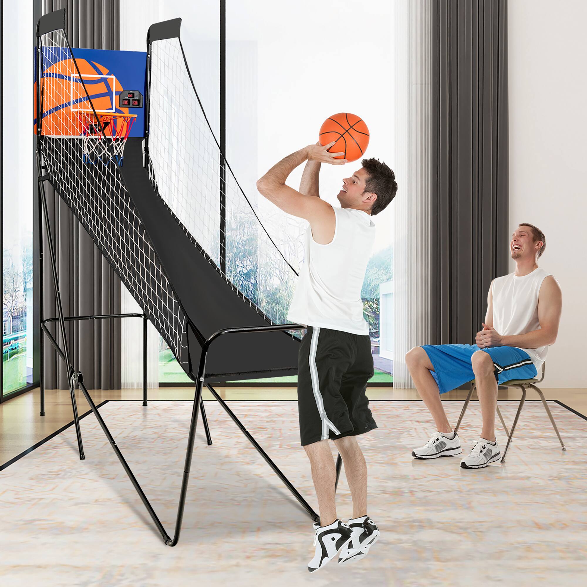 Alt View 12. Costway - Foldable Single Shot Basketball Arcade Game W/Electronic Scorer 3 Basketballs - Black.