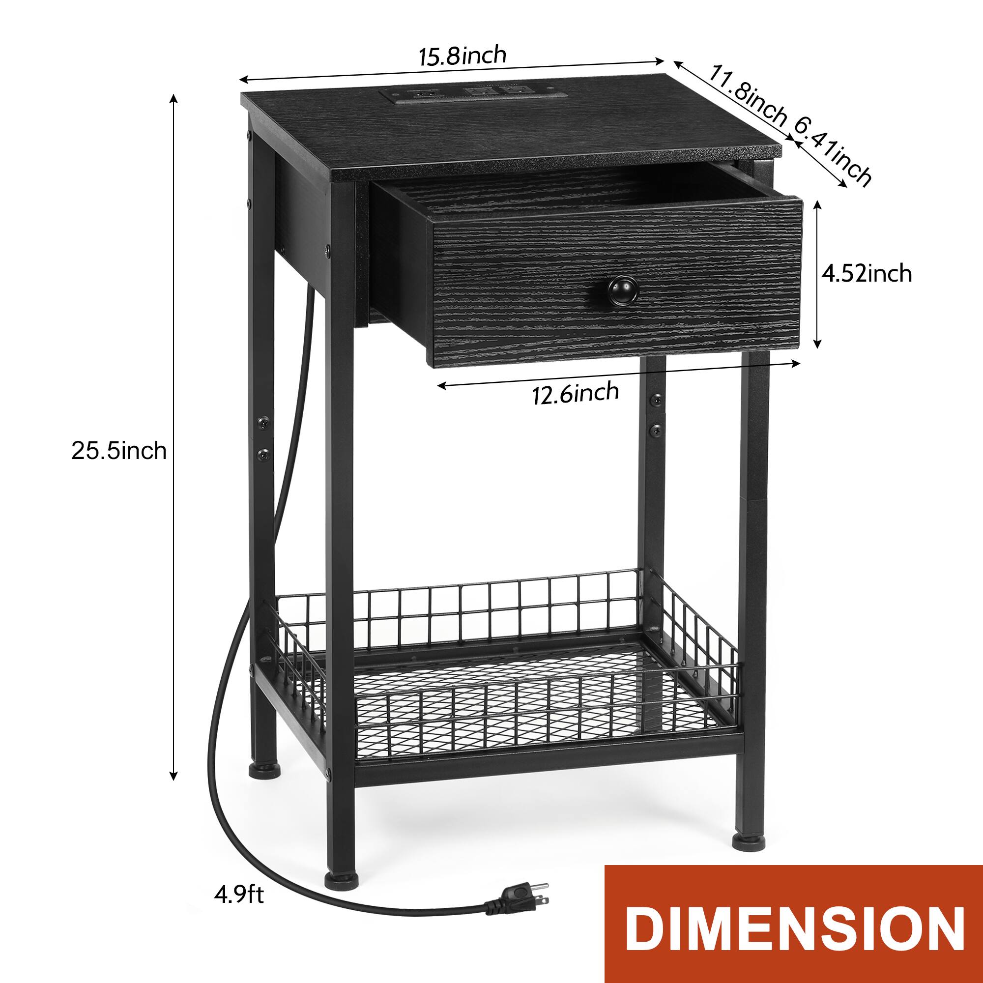 15.8 inch  
11.8 inch  
6.41 inch  
6.41 inch  
4.52 inch  
12.6 inch  
25.5 inch  
4.9 ft  

DIMENSION