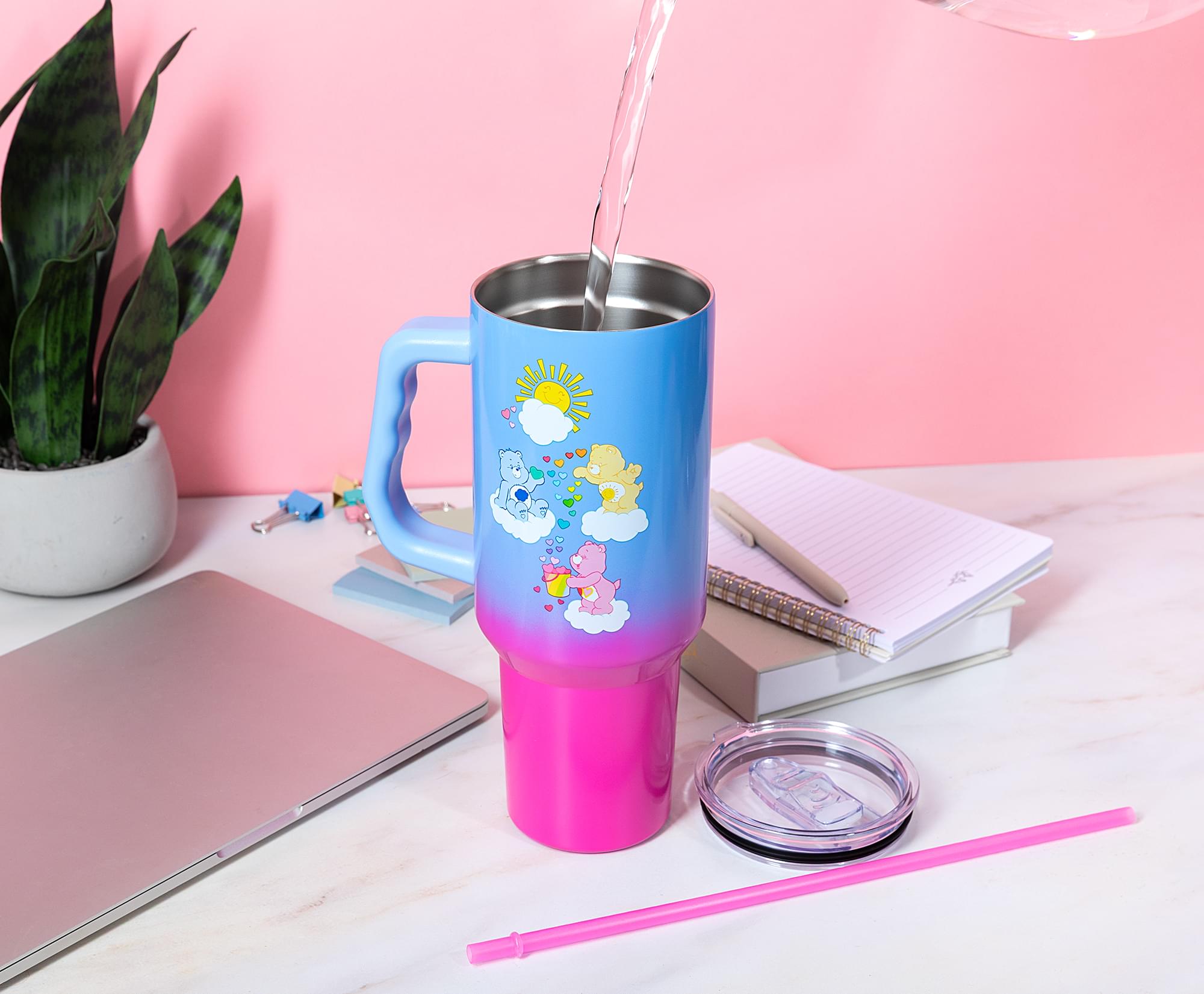Alt View 5. Silver Buffalo - Care Bears Ombre 40-Ounce Stainless Steel Tumbler With Handle - Multi-Colored.