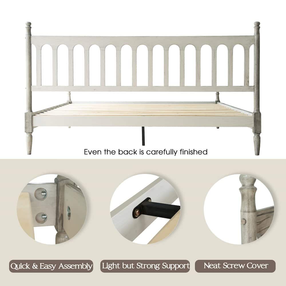 East West Furniture - King Wooden Platform Bed Frame - Weathered Gray Oak