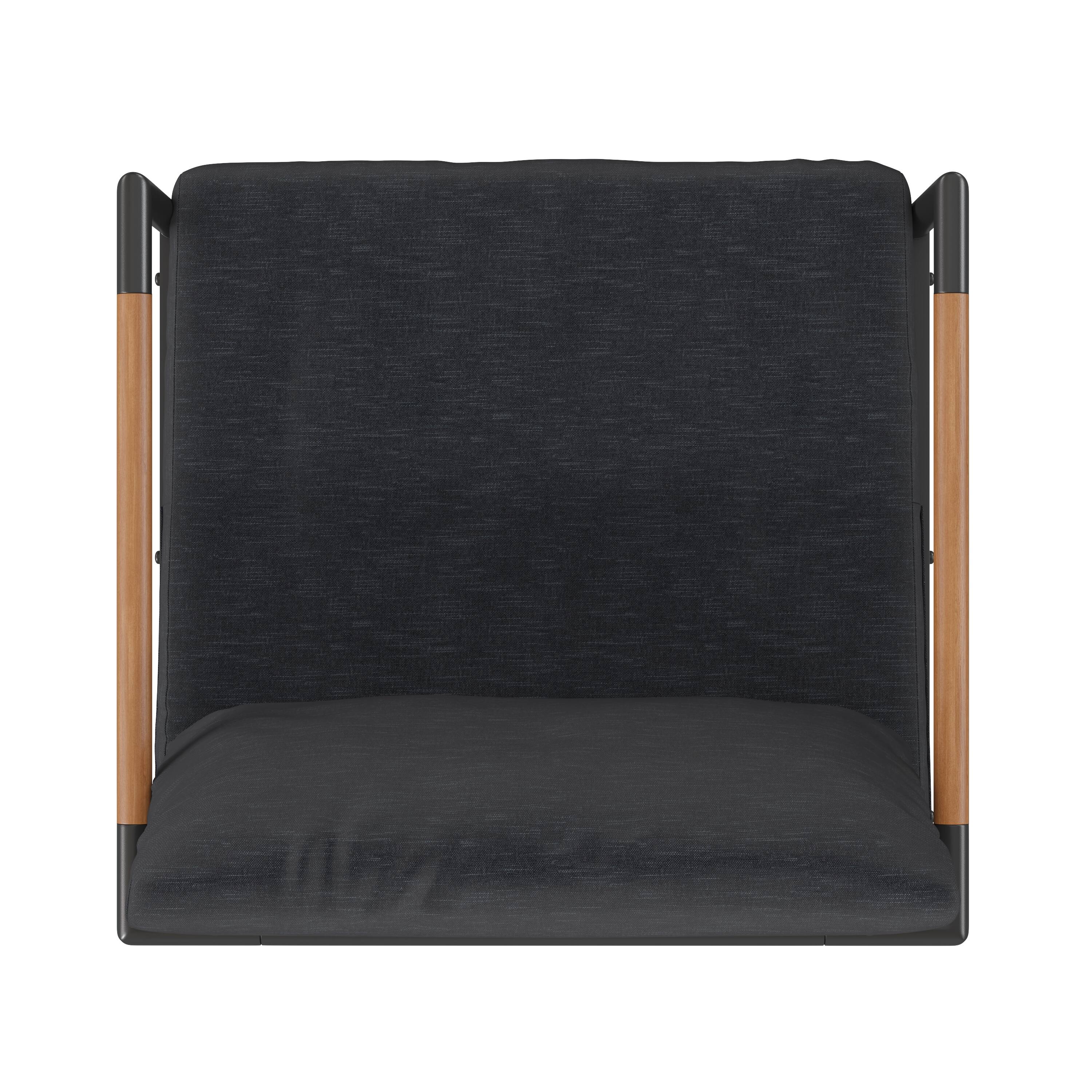Alt View 8. Emma + Oliver - Aluminum Frame Patio Chair with Teak Arm Accents and Plush Cushions - Charcoal.