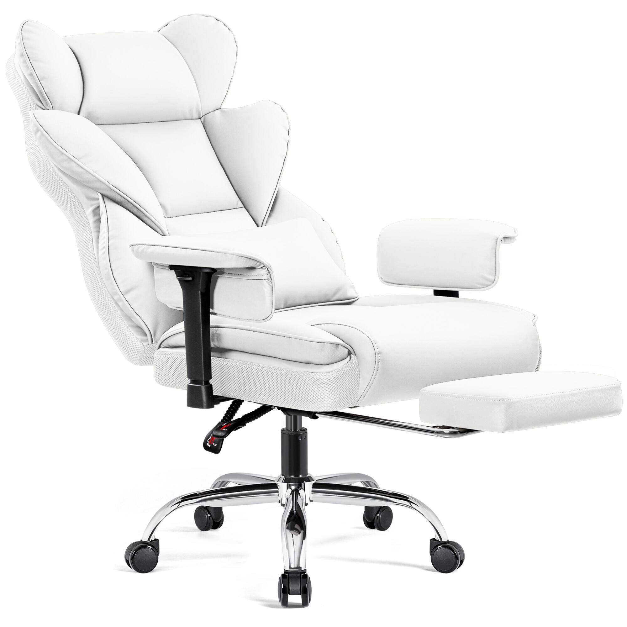 Alt View 4. KERDOM - Ergonomic Large Executive PU Leather Office Chair with Lifting Arms Footrest & Lumbar Pillow, Wide Seat for Home Office - White.