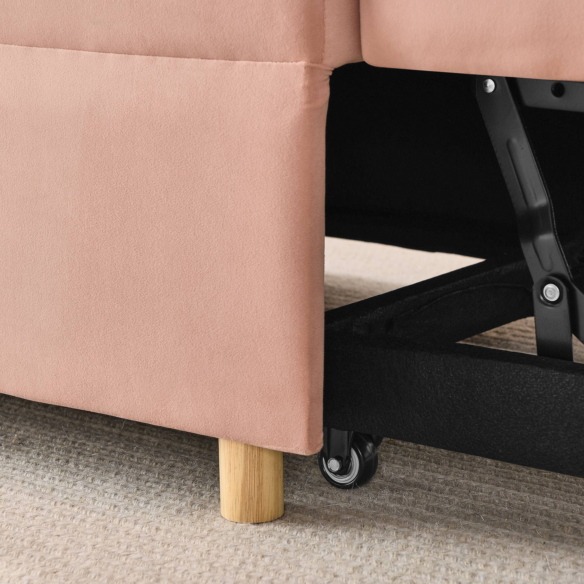 Alt View 2. Tiramisubest - Convertible Sleeper Sofa Chair,Adjustable Backrest Recliner with Wheels,Modern Linen Fabric for Living Room,Pink - Pink.