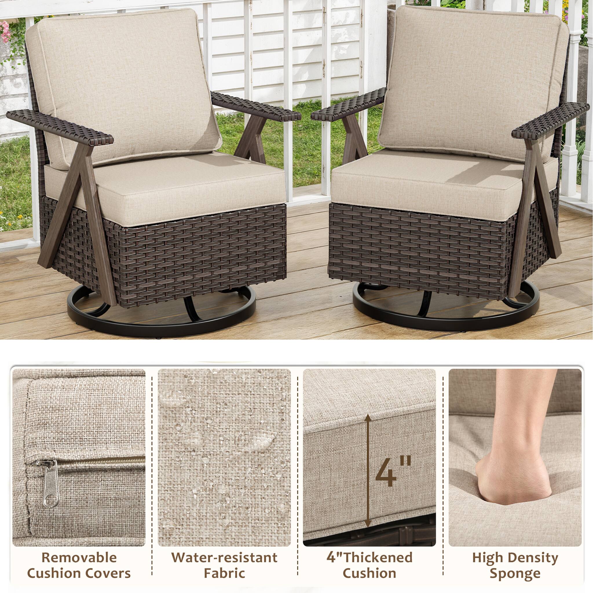 - Removable Cushion Covers
- Water-resistant Fabric
- 4" Thickened Cushion
- High Density Sponge