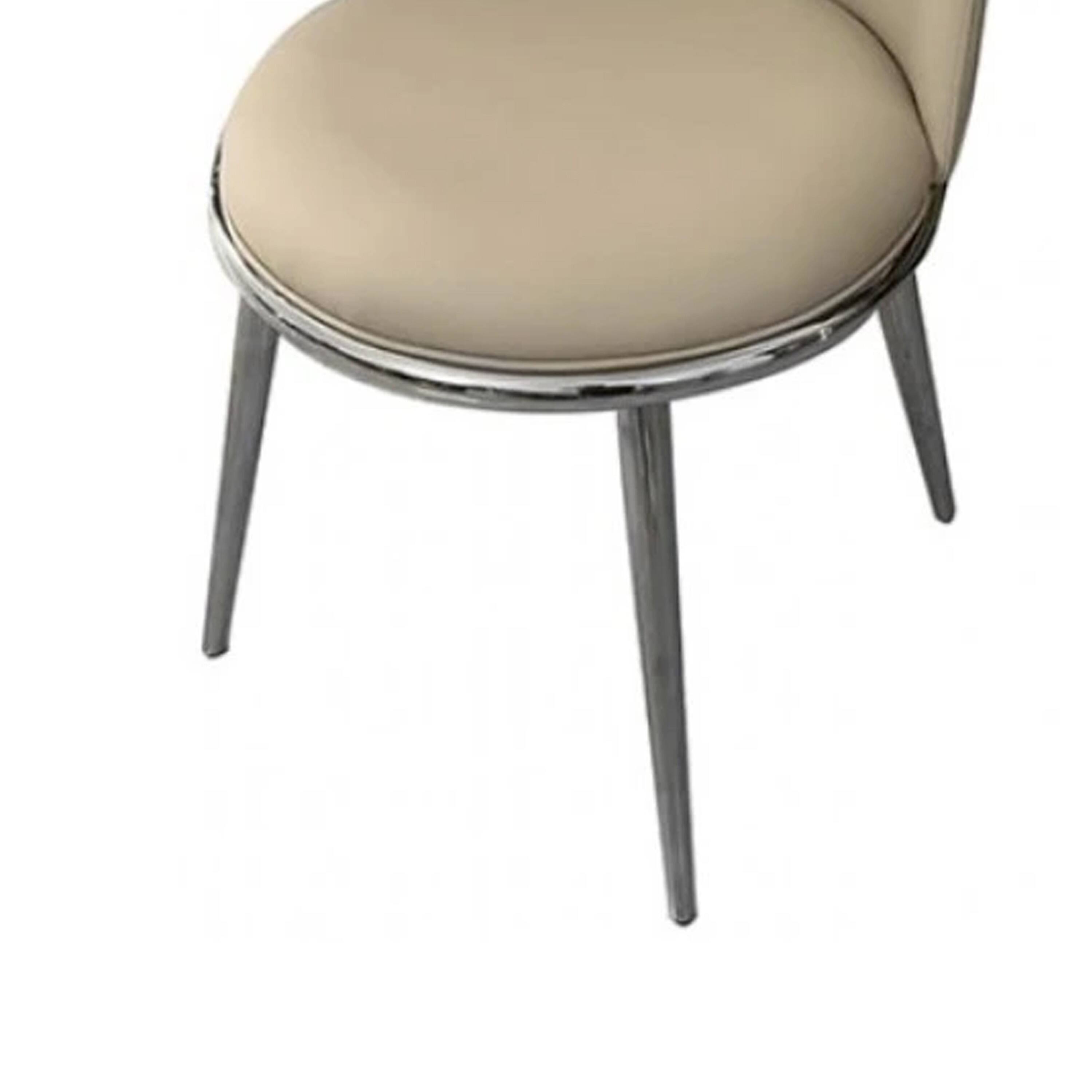 Alt View 3. Manhattan Lane - Relli Side Dining Chair Set of 2, Silver Metal, Taupe Faux Leather Round Seats - Silver, Taupe.