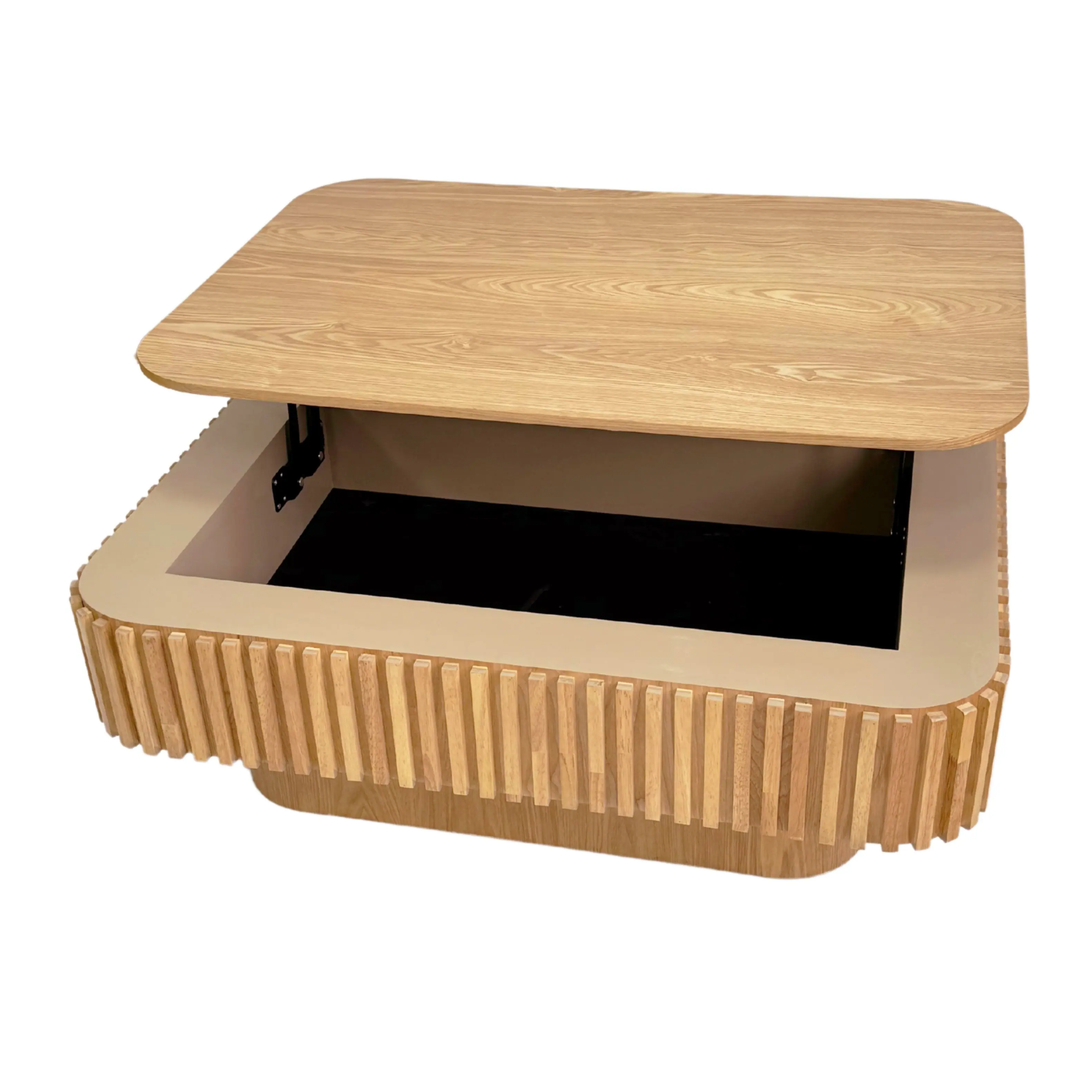 Alt View 10. Loheer - Loheer Fluted Lift Top Coffee Table Solid Wood Veneer Adjustable Height Tea Table with Hidden Storage Natural Wood - Natural Wood.