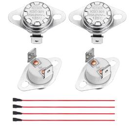 Unique Bargains - 2pcs KSD301 Thermostat 125°C/257°F 20A Normally Closed N.C Adjust Snap Disc Temp Switch with Terminal Wire Ceramic - Silver