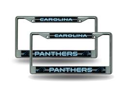 Rico Industries - Carolina Panthers Chrome Metal (2) Sparkly Glitter Bling Look License Plate Frame Set - Multi