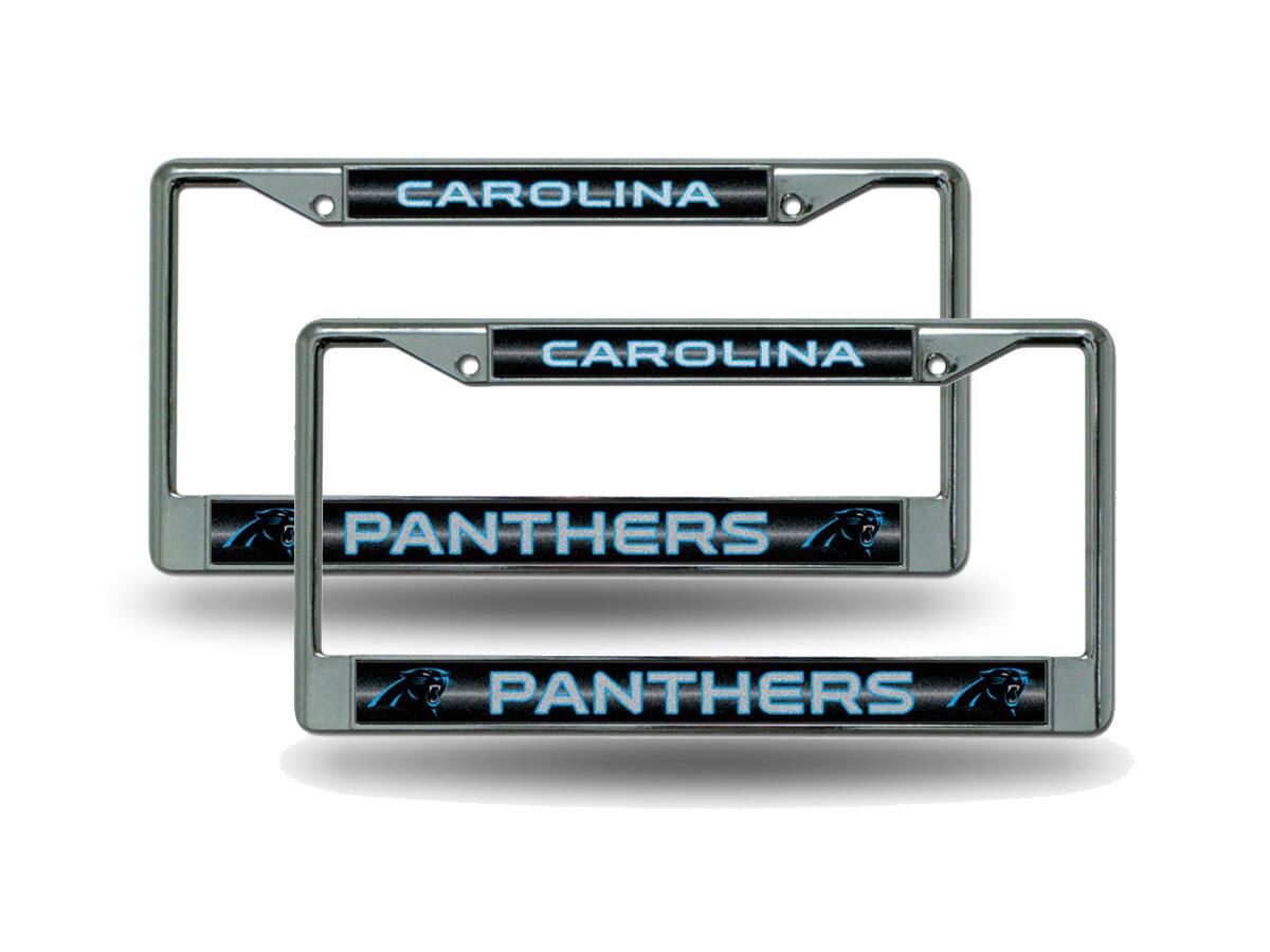 Carolina Panthers Chrome Metal (2) Sparkly Glitter Bling Look License Plate Frame Set