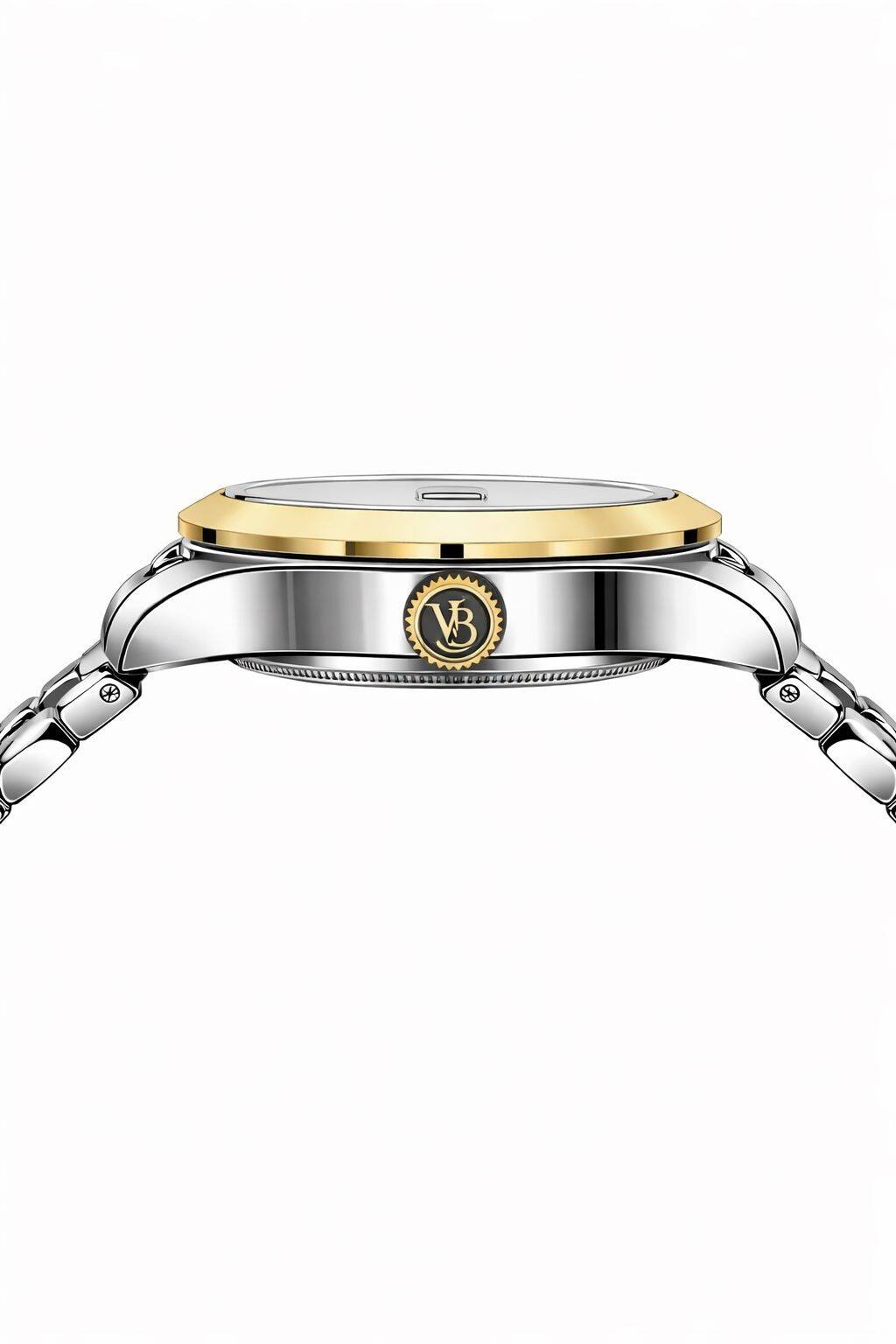 Angle. Von Breyer - Regent Men's Watches Two Tone Gold Smooth Bezel Watch - Silver.