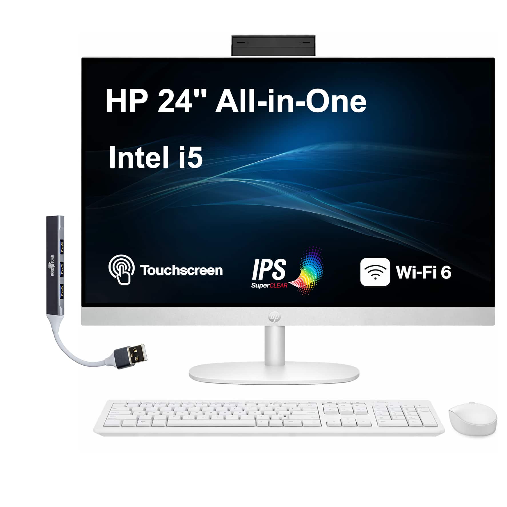 HP - 24 All-in-One 23.8 FHD Display (i5-1334U, 64GB, 4TB SSD, Intel UHD, WiFi 6, Webcam, Win 11 Pro) w/USB Hub - Shell White