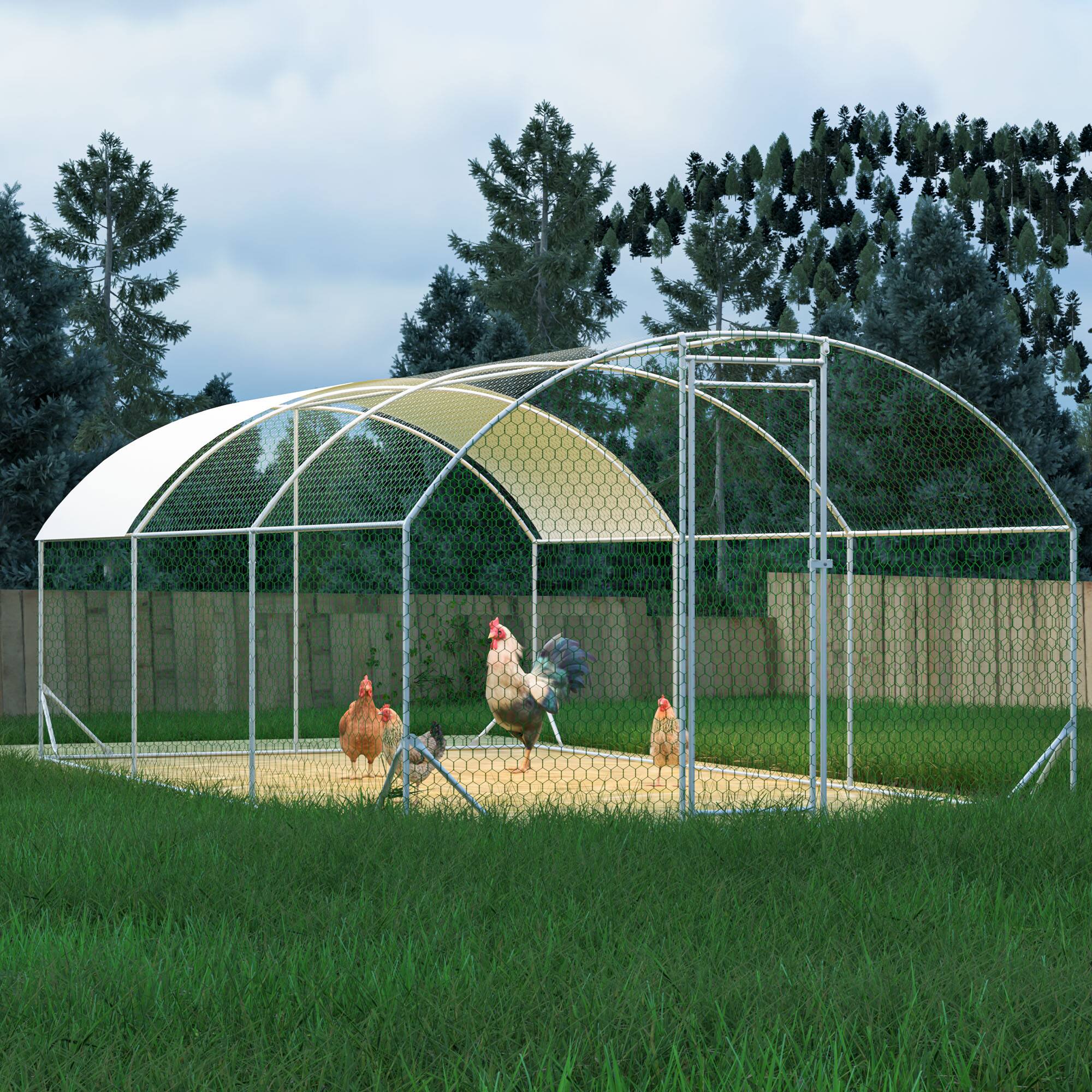 Angle. Mondawe - 10ft x 20ft Large Metal Chicken Coop with Waterproof and Anti-UV Cover.