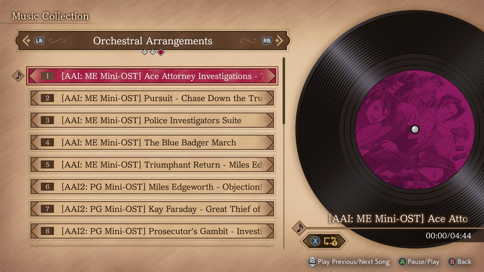 Music Collection Orchestral Arrangements Ace Attorney Investigations 2 [AAI: ME Mini-OST] Pursuit I Chase Down the Truth [AAI: ME Mini-OST] Police Investigators Suite [AAI: ME Mini-OST] The Blue Badger March [AAI: ME Mini-OST] Triumphant Return I Miles Edgeworth - Objection! [AAI2: PG Mini-OST] Miles Edgeworth - Objection! [AAI2: PG Mini-OST] Kay Faraday - Great Thief of Baghdad [AAI2: PG Mini-OST] Prosecutor's Gambit I Investigation [AAI: ME Mini-OST] Ace Attorney Investigations 2 [AAI: ME Mini-OST] Pursuit I Chase Down the Truth [AAI: ME Mini-OST] Police Investigators Suite [AAI: ME Mini-OST] The Blue Badger March [AAI: ME Mini-OST] Triumphant Return I Miles Edgeworth - Objection! [AAI2: PG Mini-OST] Miles Edgeworth - Objection! [AAI2: PG Mini-OST] Kay Faraday - Great Thief of Baghdad [AAI2: PG Mini-OST] Prosecutor's Gambit I Investigation [AAI: ME Mini-OST] Ace Attorney Investigations 2 [AAI: ME Mini-OST] Pursuit I Chase Down the Truth [AAI: ME Mini-OST] Police Investigators Suite [AAI: ME Mini-OST] The Blue Badger March [AAI: ME Mini-OST] Triumphant Return I Miles Edgeworth - Objection! [AAI2: PG Mini-OST] Miles Edgeworth - Objection! [AAI2: PG Mini-OST] Kay Faraday - Great Thief of Baghdad [AAI2: PG Mini-OST] Prosecutor's Gambit I Investigation [AAI: ME Mini-OST] Ace Attorney Investigations 2 [AAI: ME Mini-OST] Pursuit I Ch